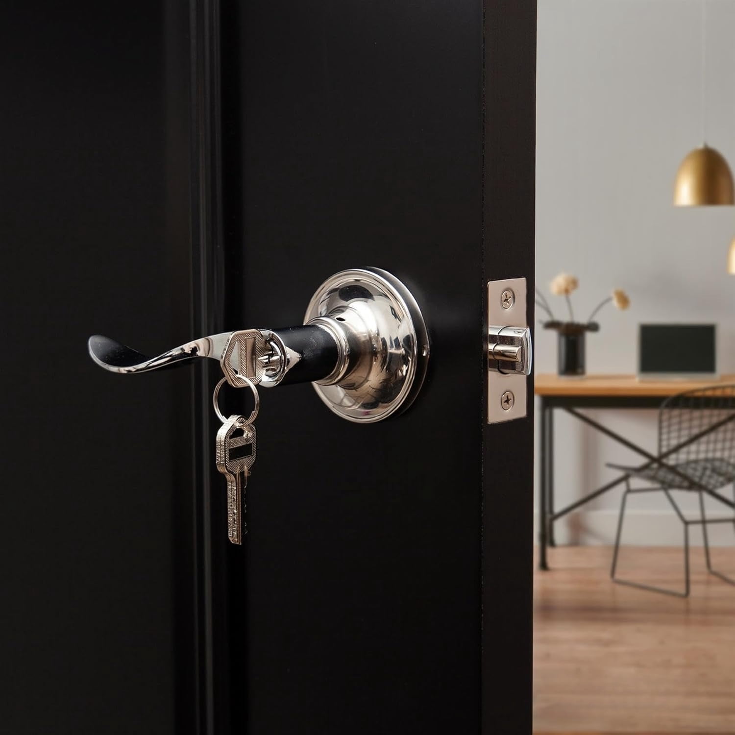 SONGAUN Cabriole Entrance Knob Set Polished Chrome, Door Knob with Lock for Internal Wooden Doors, Complete Set with Tubular Latch and 3 Keys