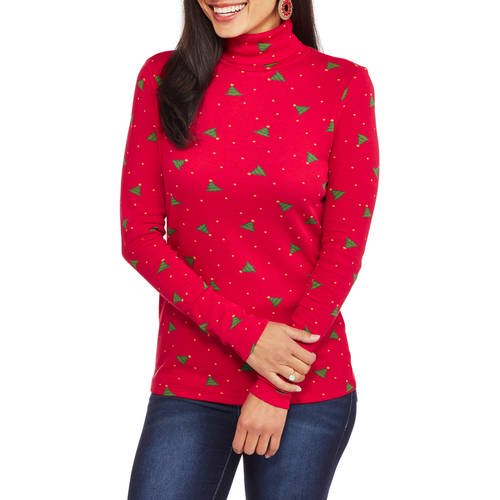 White Stag Women's Long Sleeve Festive Christmas Turtleneck TShirt