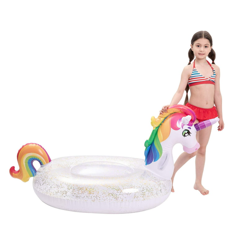 JOYIN 40098 Inflatable Unicorn Pool Float with Glitters for Kids (69 x 29.5
