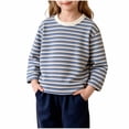 thumbnail image 3 of Children's Long Sleeve Shirt 95% Cotton Boys Girls Classic Striped Crew Neck Tee Soft Stretch Fall Tops for Ages 2-12, 3 of 7