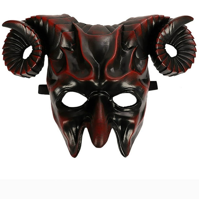 HUASHENG Gadpiparty Cornes de Chèvre Démon Animal Demi-Visage Halloween Mascarade Cosplay Accessoires pour Adultes
