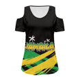 thumbnail image 6 of POLERO Jamaica Palm Tree Print Women’s Cold Shoulder Shirt Short Sleeve V Neck T-Shirt Tee Blouse Casual Tops for Women Sexy Travel Work M, 6 of 8