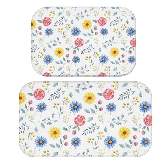 Pioneer Flower Floral Print Pattern Bath Mat Set Of 2,Non-Slip Rug for Bathroom,Kitchen,Bedroom,Entrance, 30x17 and 23.5x15.7 Inches