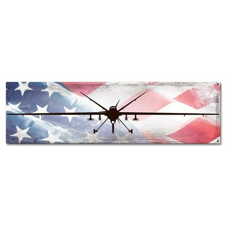 

Pasttime Signs PSB320 24 x 7 in. Planes MQ-9 Reaper American Flag Vintage Metal Sign