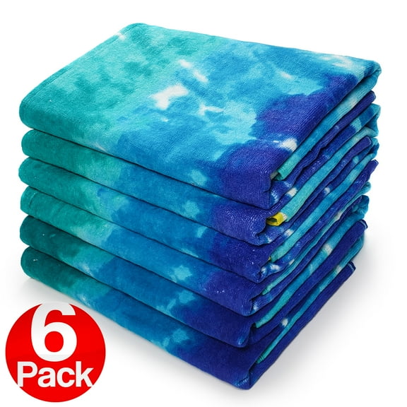 Kaufman 6 Pack Tie Dye Beach/Pool Towels for Kids,30"x 60"
