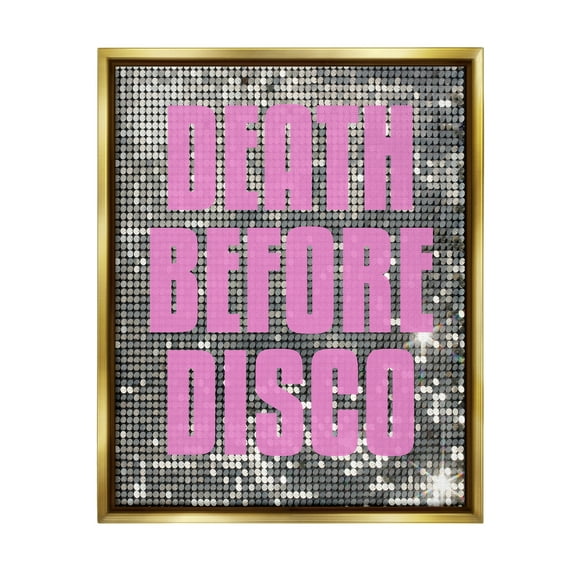 Stupell Industries Glam Death Before Disco Abstract Painting Gold Floater Framed Canvas Art Print Wall Art, 25 x 31