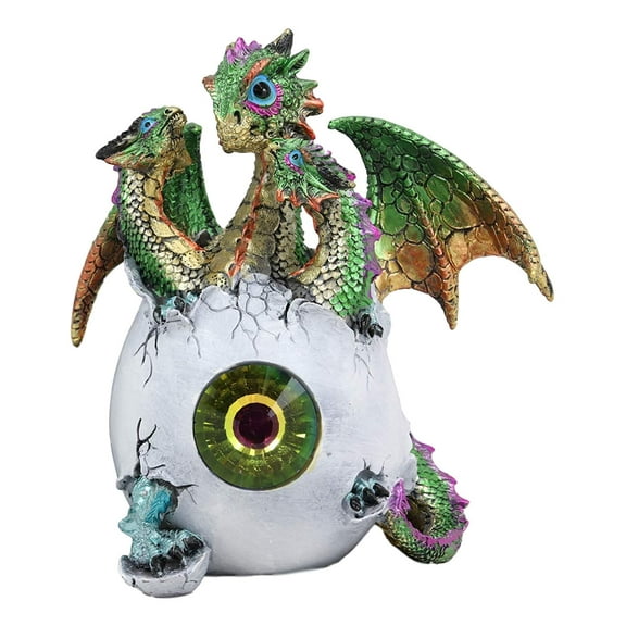 Green Emerald Crystal Hydra 3 Headed Dragon Hatchling In Egg Shell Statue Decor