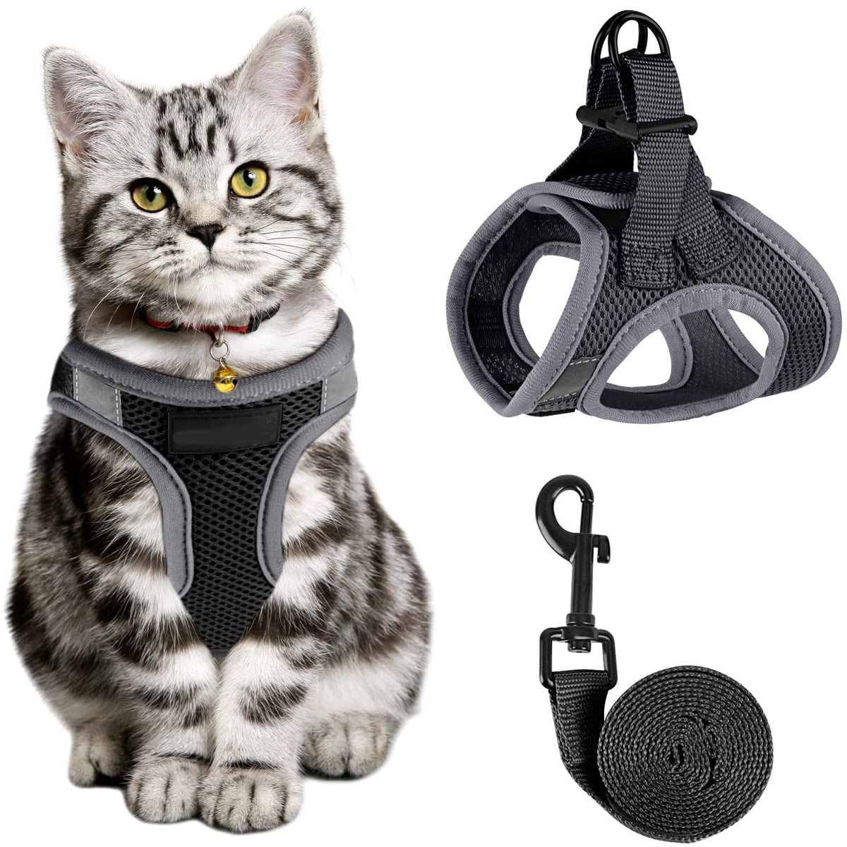 Yizhi Miaow Cat Harness and Leash for Walking Escape Proof Stylish Cat Jacket Black Plaid Adjustable Cat Walking Vest Harness Medium