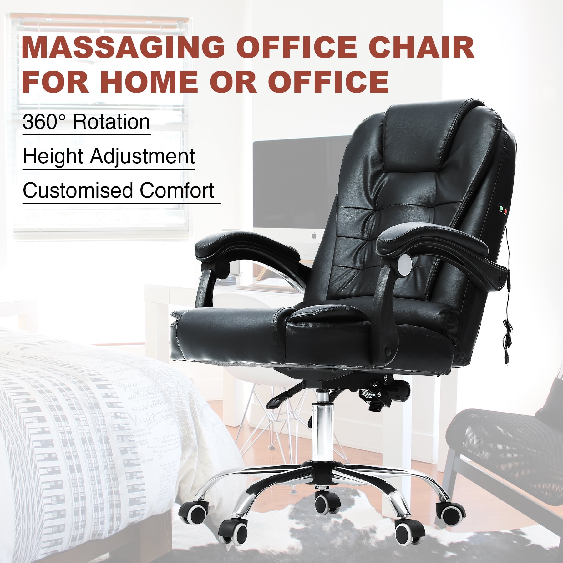 Height Adjustable Desk Chair Massage Office Chair with Recline Footrest Casters 