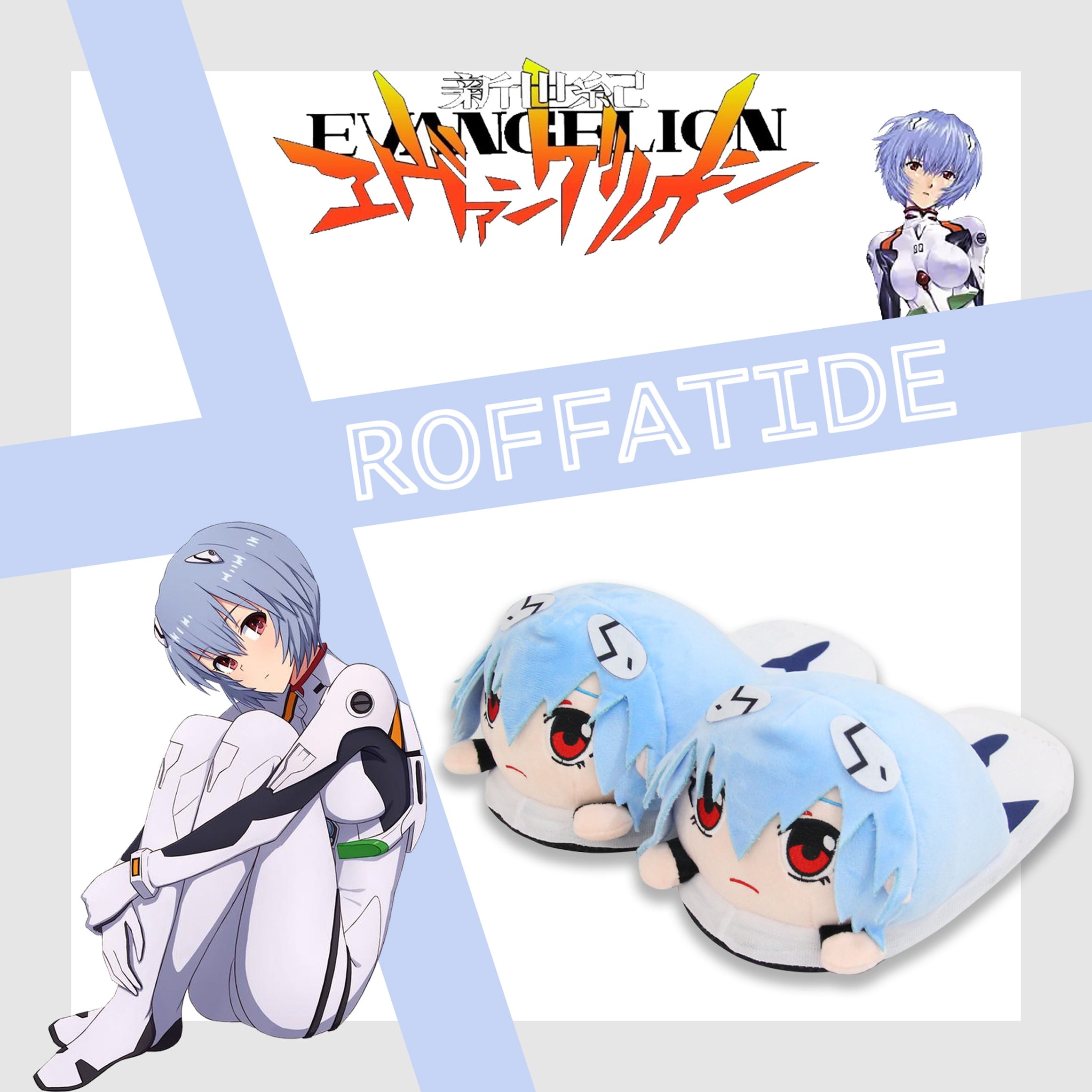 Roffatide Anime Neon Genesis Evangelion Fuzzy Slippers Rei Ayanami House Slippers Closed Toe Open Back Foam Slippers with Rubber Sole for Women Girls
