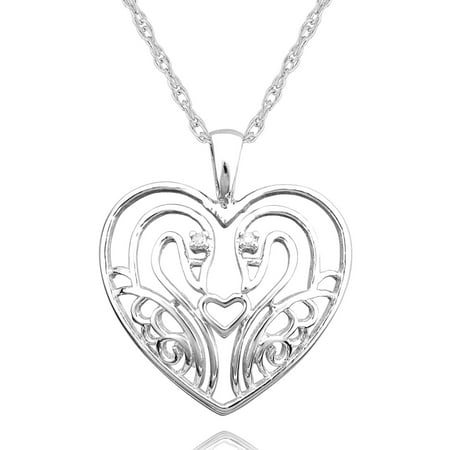 Precious Moments Sterling Silver Diamond Accent Swans Heart Pendant with Chain, 18