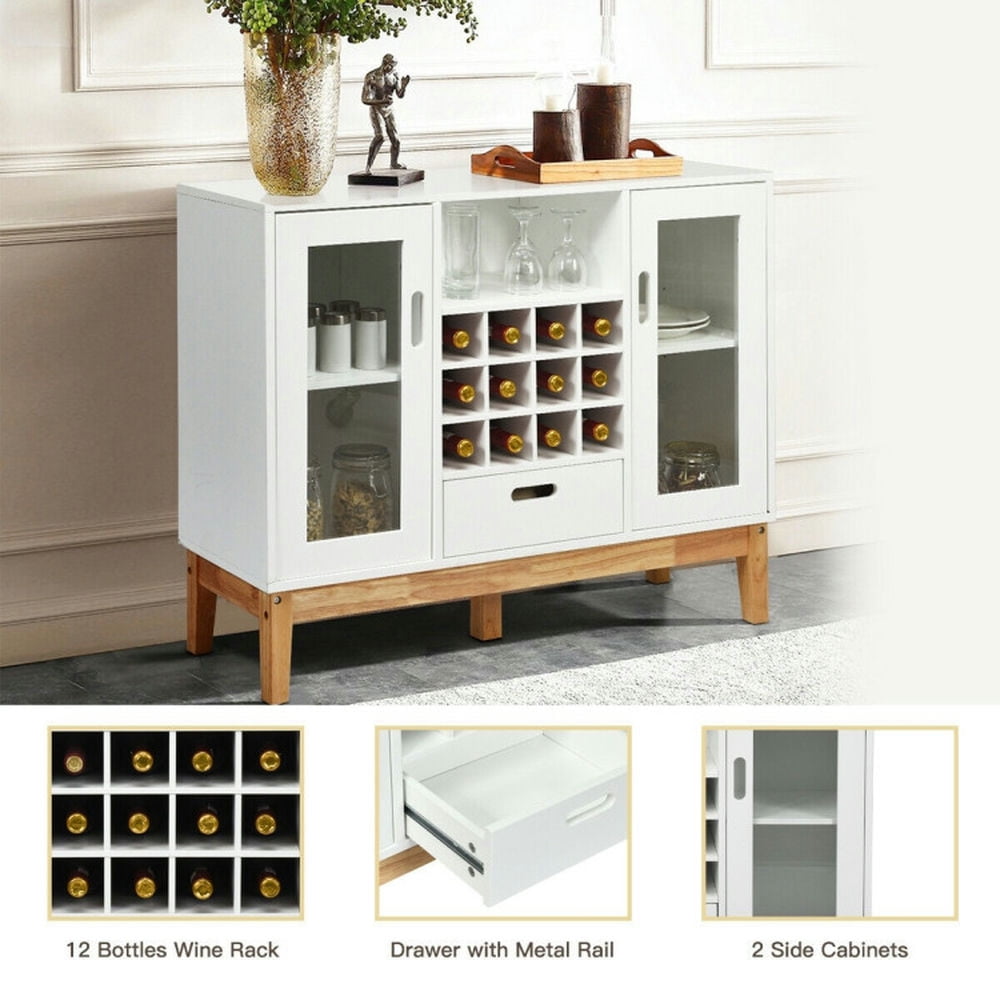 Finihen Kitchen Storage Cabinet, Buffet Sideboard, Wood Wine Storage Cabinet Sideboard Console Buffet Server, for Dining Room, Kitchen, Living Room, White Finihen Kitchen Storage Cabinet, Buffet Sideboard, Wood Wine Storage Cabinet Sideboard Console Buffet Server, for Dining Room, Kitchen, Living Room, White