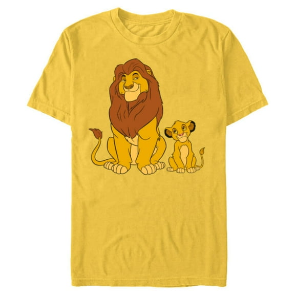 Disney The Lion King Young Simba and Mufasa - Short Sleeve Blended T-Shirt for Adults -Customized-Yellow