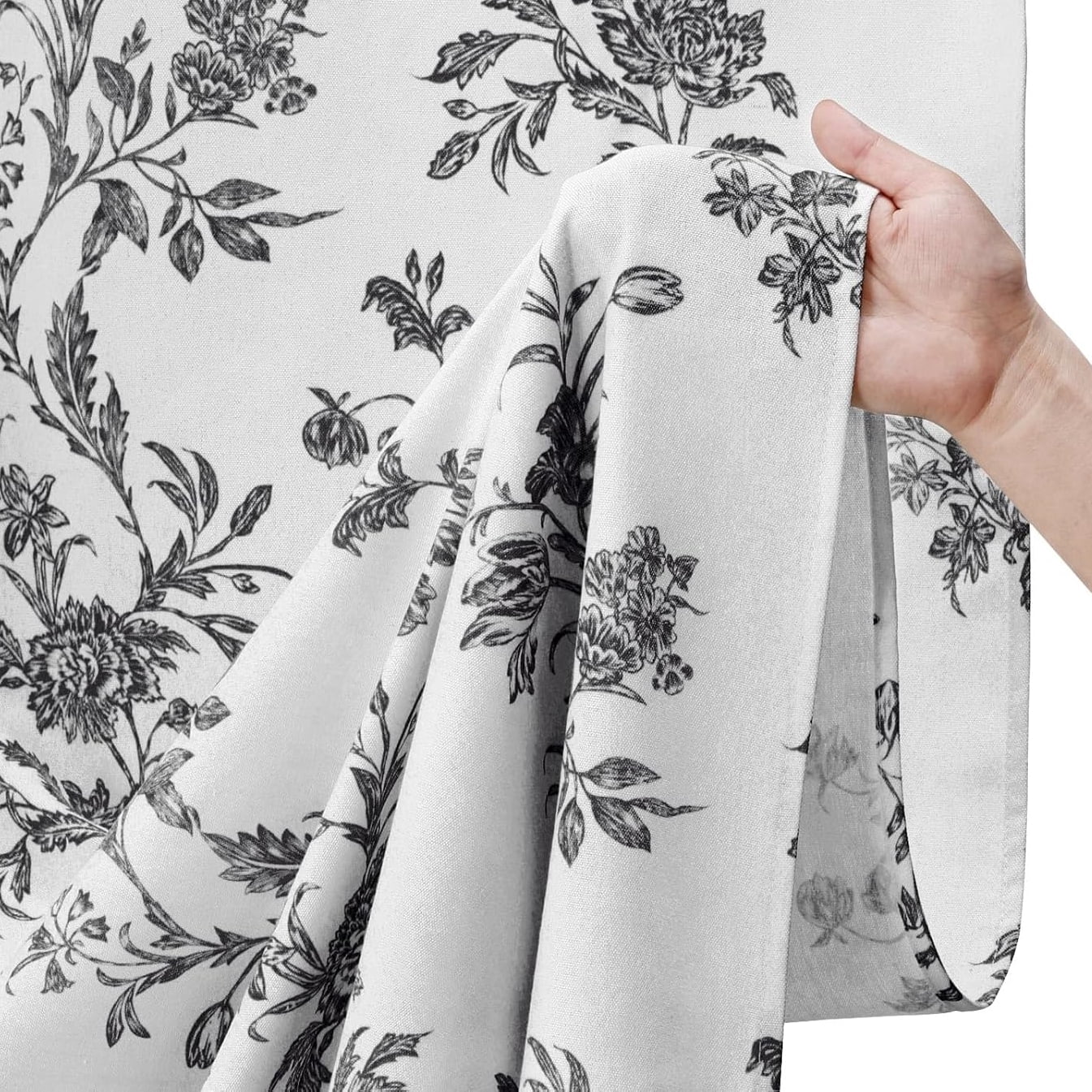 Psoiuetr Black and White Shower Curtain,Cotton Floral Cottagecore Spring Shower Curtain for Bathroom 72" W x 72" L