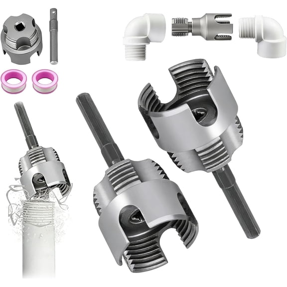 4 in 1 Water Pipe Wrench, Universal Wrench Pipe Threader Kit, 2026 Integrated Internal & External Pipe Threading Tool for PVC Water Pipes, 1/2" 3/4" Drill-Driven Pipe Wrench for Plumbing Repair