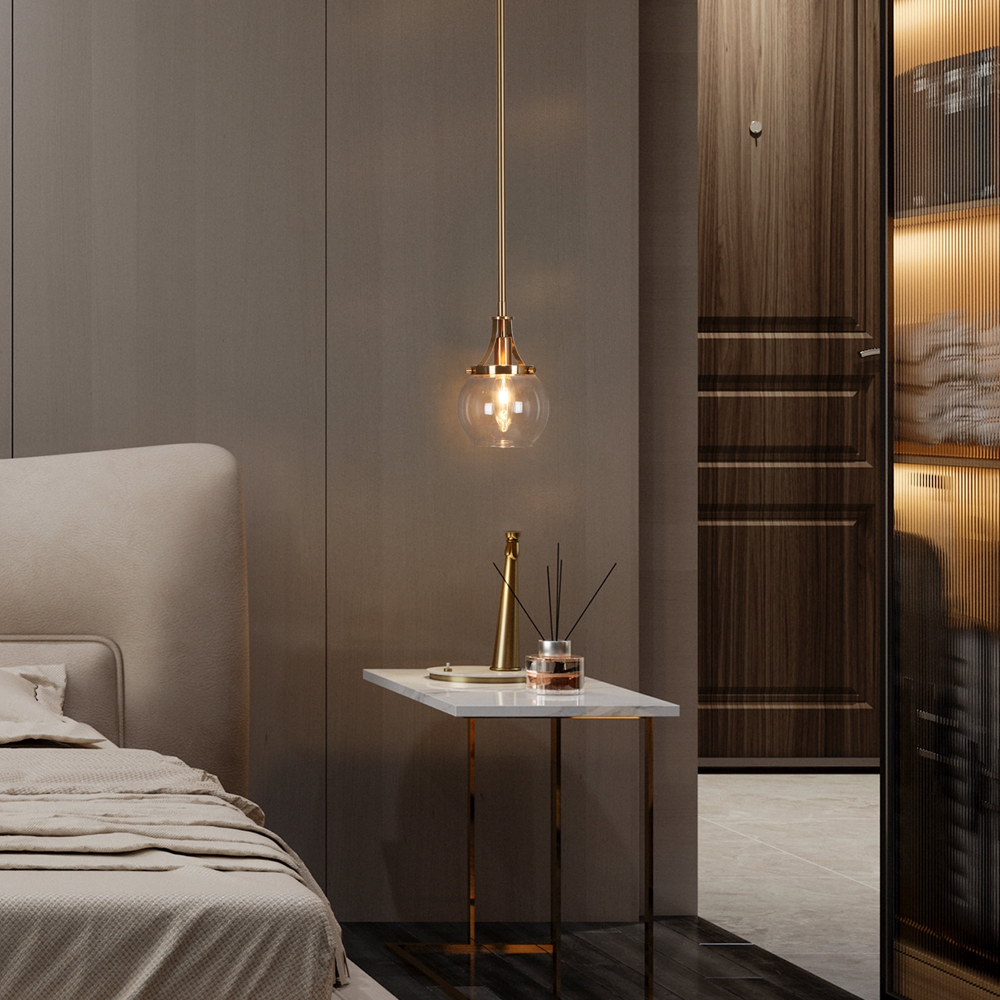 LNC Capensis Polished Gold Modern Clear Glass Globe LED Mini Hanging Pendant Light