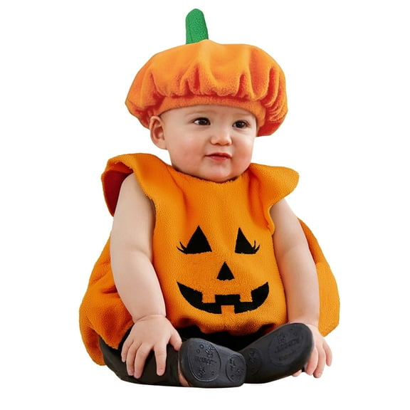 XIYON Toddler Baby Girls Boys Halloween Pumpkin Soft Vest Tops Sets Hat 2Pcs Set Leisure
