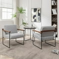 thumbnail image 6 of Boucle Accent Chairs Set of 2 with Round Wood Arms, Comfy Upholstered Arm Chair with Metal Frames, Mid Century Modern Chair for Living Room, Bedroom, Grey, 6 of 7