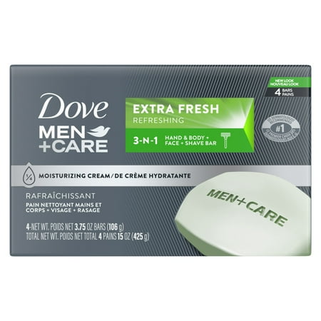Dove Men+Care Bar 3 In 1 Cleanser Body, Face & Shaving Extra Fresh, 3.75 oz 4 Bars