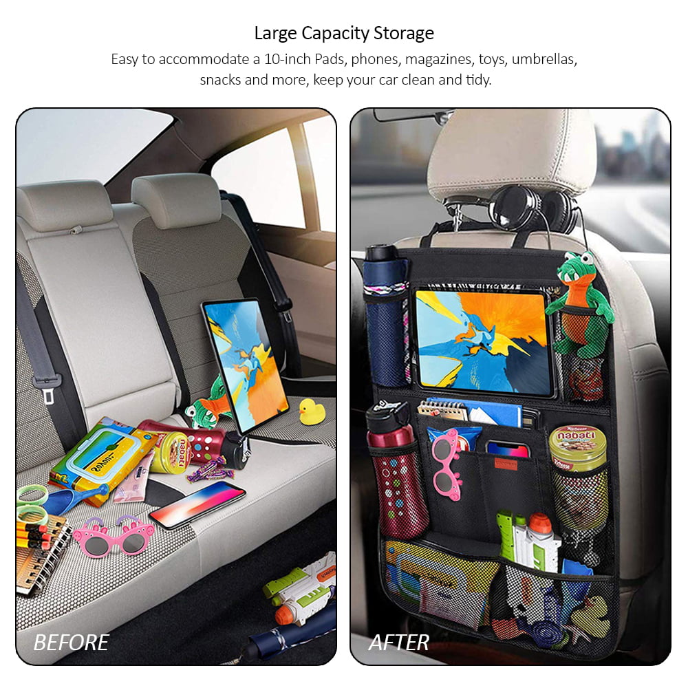 Cartik 2 Pack Backseat Car Organizer for Kids, Babies and Toddlers, with Tablet Holder by iPad Touch Screen, Fit to Baby Stroller, Large Storage, Kick