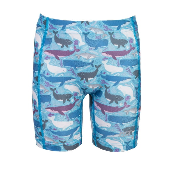 IST Kids Swim Shorts, Spandex Swimwear Rash Guard Bottoms for Girls & Boys at the Beach & Pool- (Blue Whale, L)