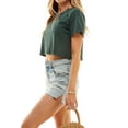 thumbnail image 4 of Women's Boxy Crop Top Round Neck Short Sleeve Casual 100% Cotton Cropped Tee T-Shirt, Hunter Green, Large, 4 of 9