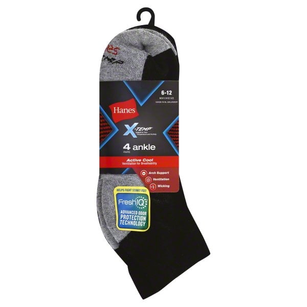 Hanes Hanes Men's XTemp Ankle Socks, 4 Pack
