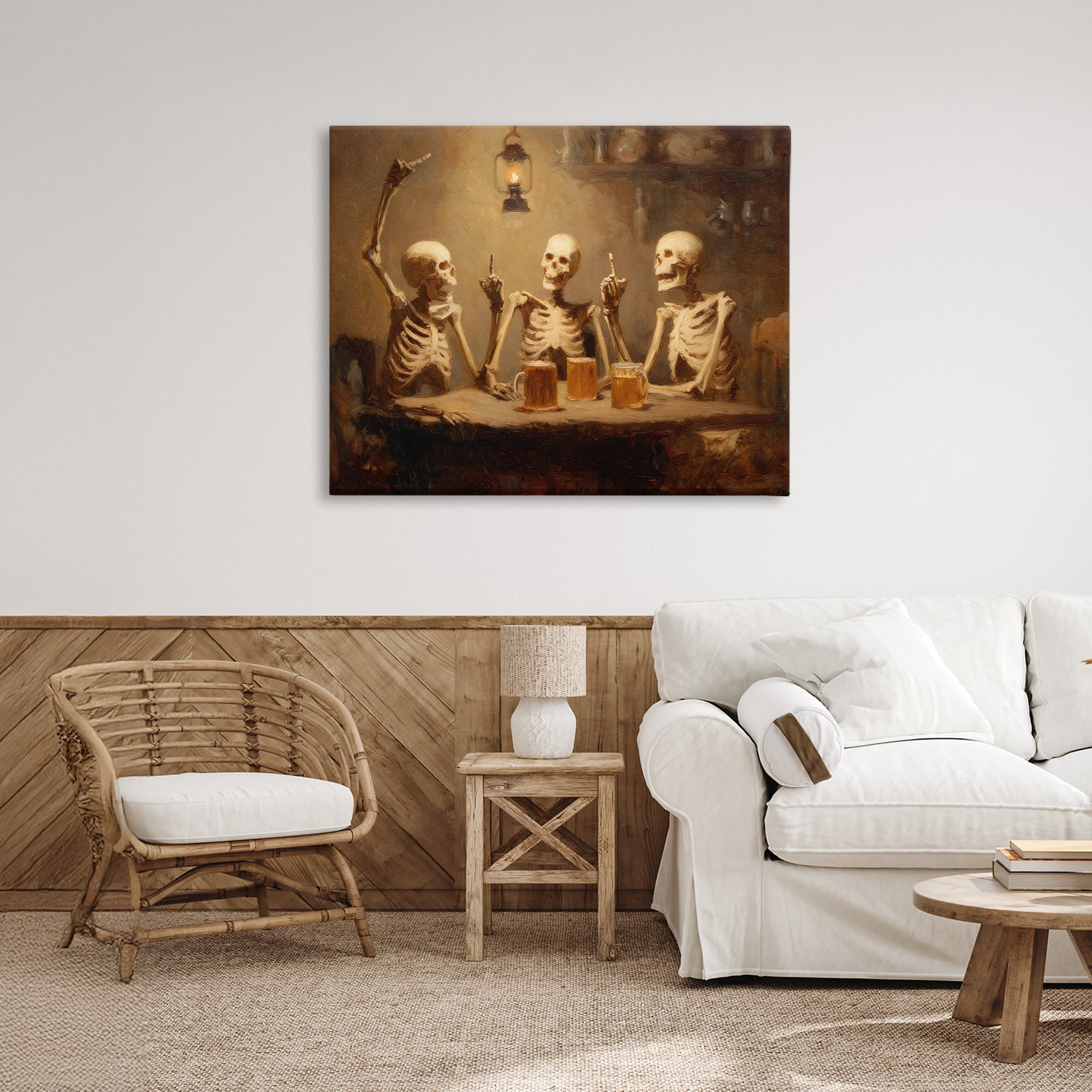 Skeletons Drinking at Tavern Canvas Wall Art, design by Arlington Prints