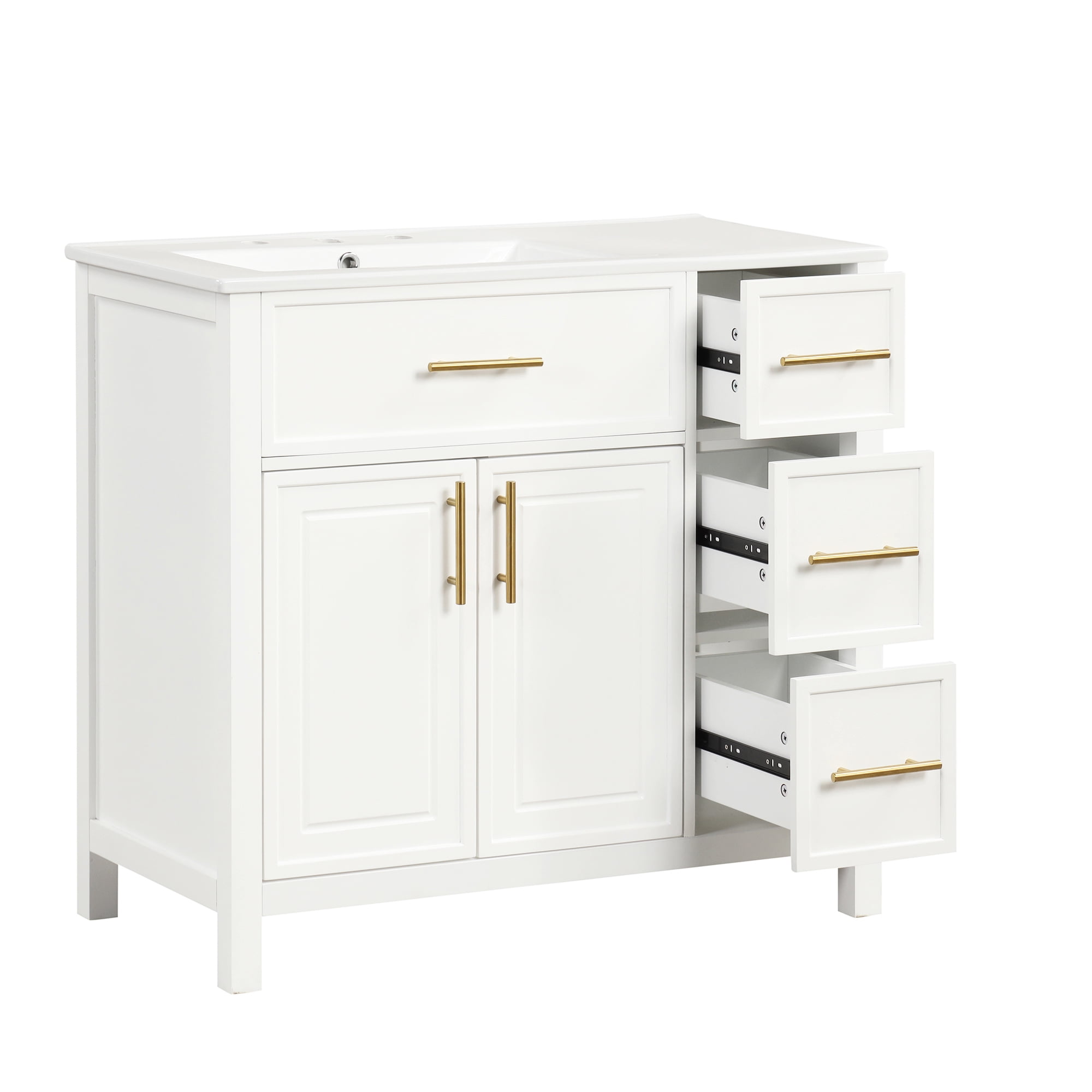 Aukfa 36" Bathroom Vanity with Sink, Free Standing Single Basin Vanity Set,White