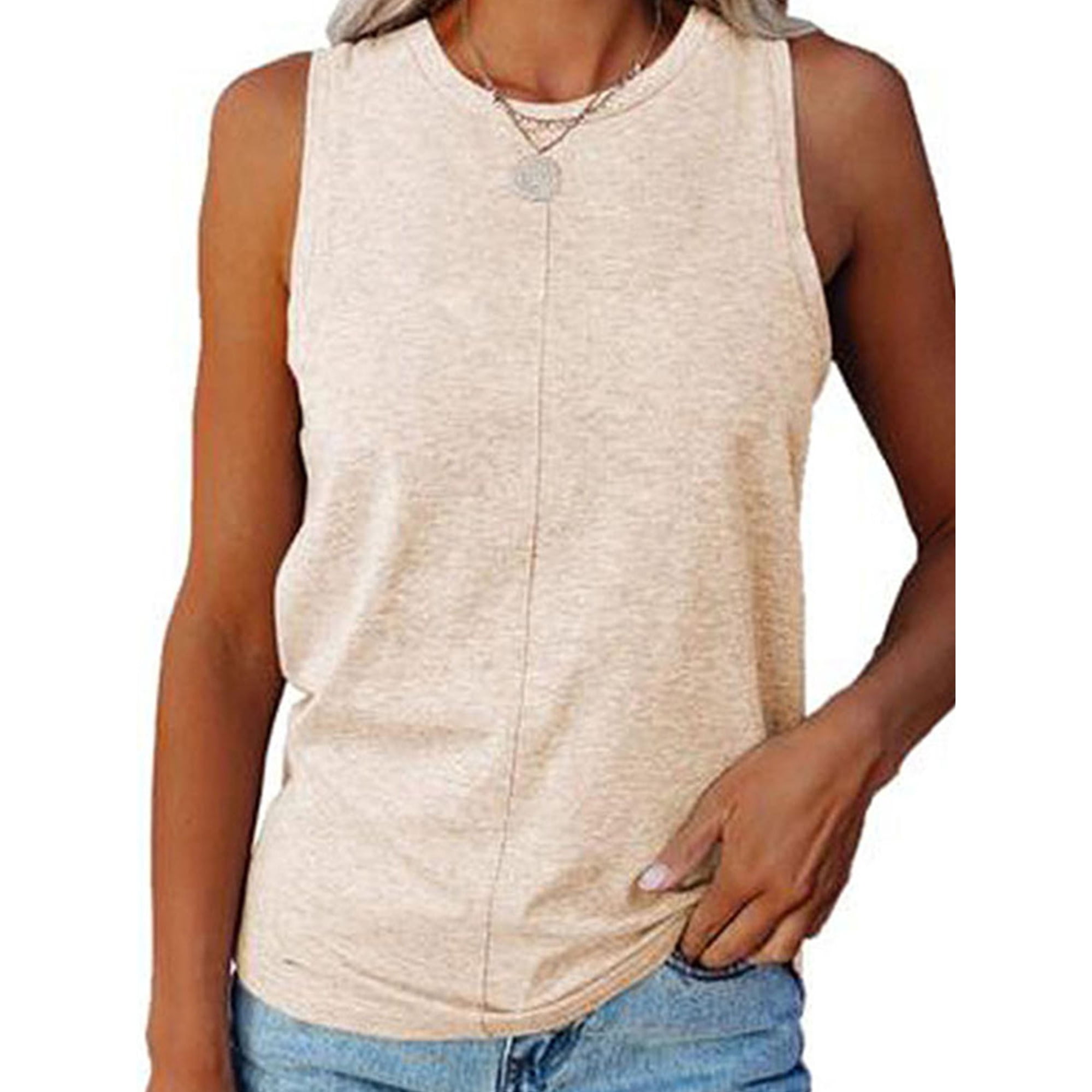 Daeful Dames T Shirts Gilet Sans Manches Plage Cou Col Rond Debardeurs Kaki S Walmart