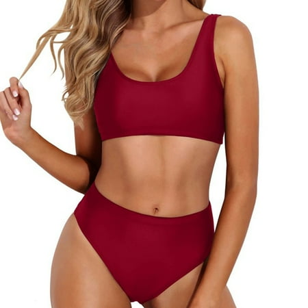 Clearance & Promo  Women s Solid Set Swimsuit  Sleeveless Push-Up Padded  Beachwear  Solid Color  for Pool/Sunbathing  Supportive Bra  Quick-Dry Material  Swim Suit | Wine S  Sopatenor