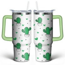 Cactus 30 Oz Tumbler with Handle Lid and Straw, Stainless Steel Double Walled Vacuum Insulated Cup, Cute Anniversary Wedding Birthday Gifts Tumbler for Women Men Friends Outdoor Indoor
