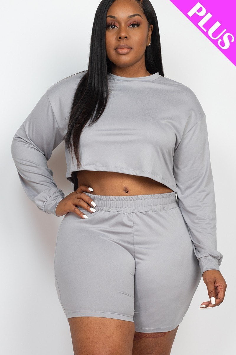Plus Size Cozy Crop Top And Shorts Set 