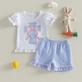thumbnail image 2 of NOLDARES Toddler Baby Girl Summer Clothes Short Sleeves T-Shirt Tops + Shorts 3 6 9 12 18 24 Months Outfits Set(Blue,12-18 Months), 2 of 7