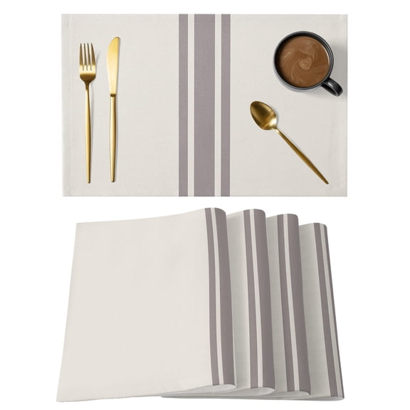 Farmhouse Gray Placemats Set of 2, Sripes Cream Background Non-Slip Place Mats Washable Table Mats for Kitchen Dining Table Decorations Indoor/Outdoor