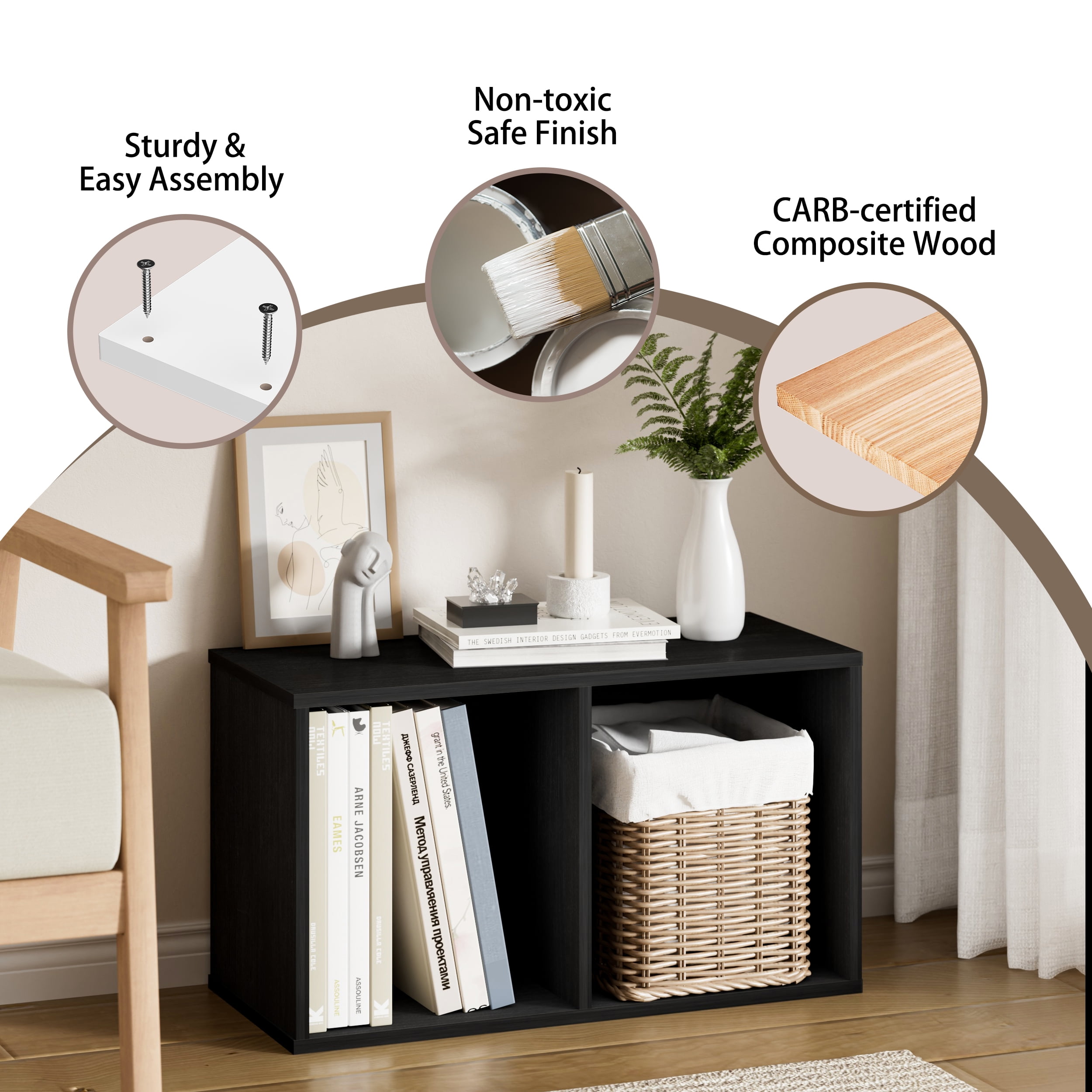 HOMLUX 9" x 12" x 21" Storage Shelf 2 Tier Cube Bookcase, Suitable for Small Space, Black