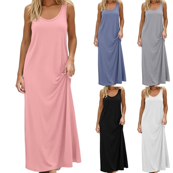AHMOMEI Womens Nightgown Soft Sleeveless Wide Strap Sleepwear Casual Loose Full Slip Under Dress Summer Clothes Black L