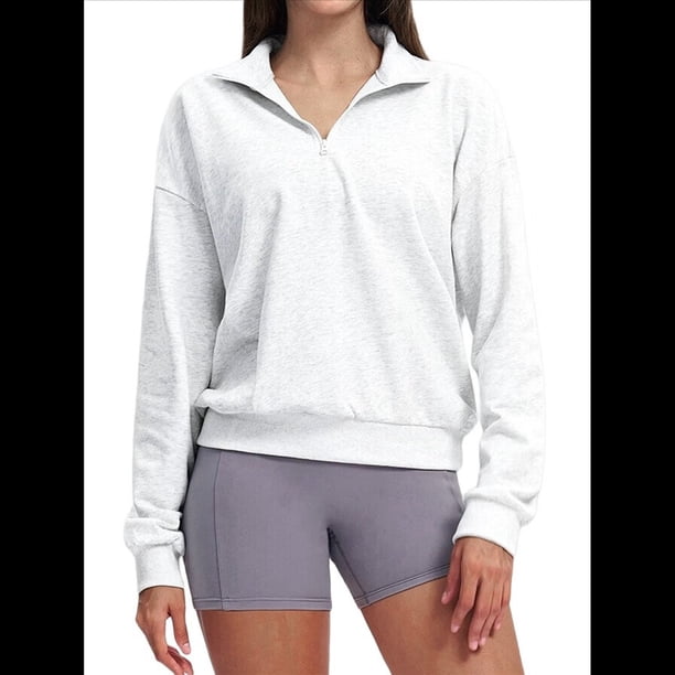 Sudadera con Media Cremallera para Mujer, para Otoño e Invierno, Informal, Holgada, Resistente Al Viento y Cálida. Gris Flor M