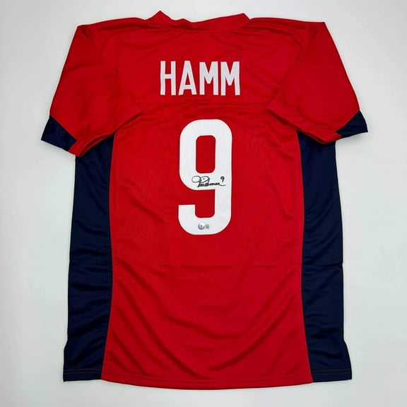 Autographed/Signed Mia Hamm Red Soccer Team USA United States World Cup Jersey Beckett BAS COA