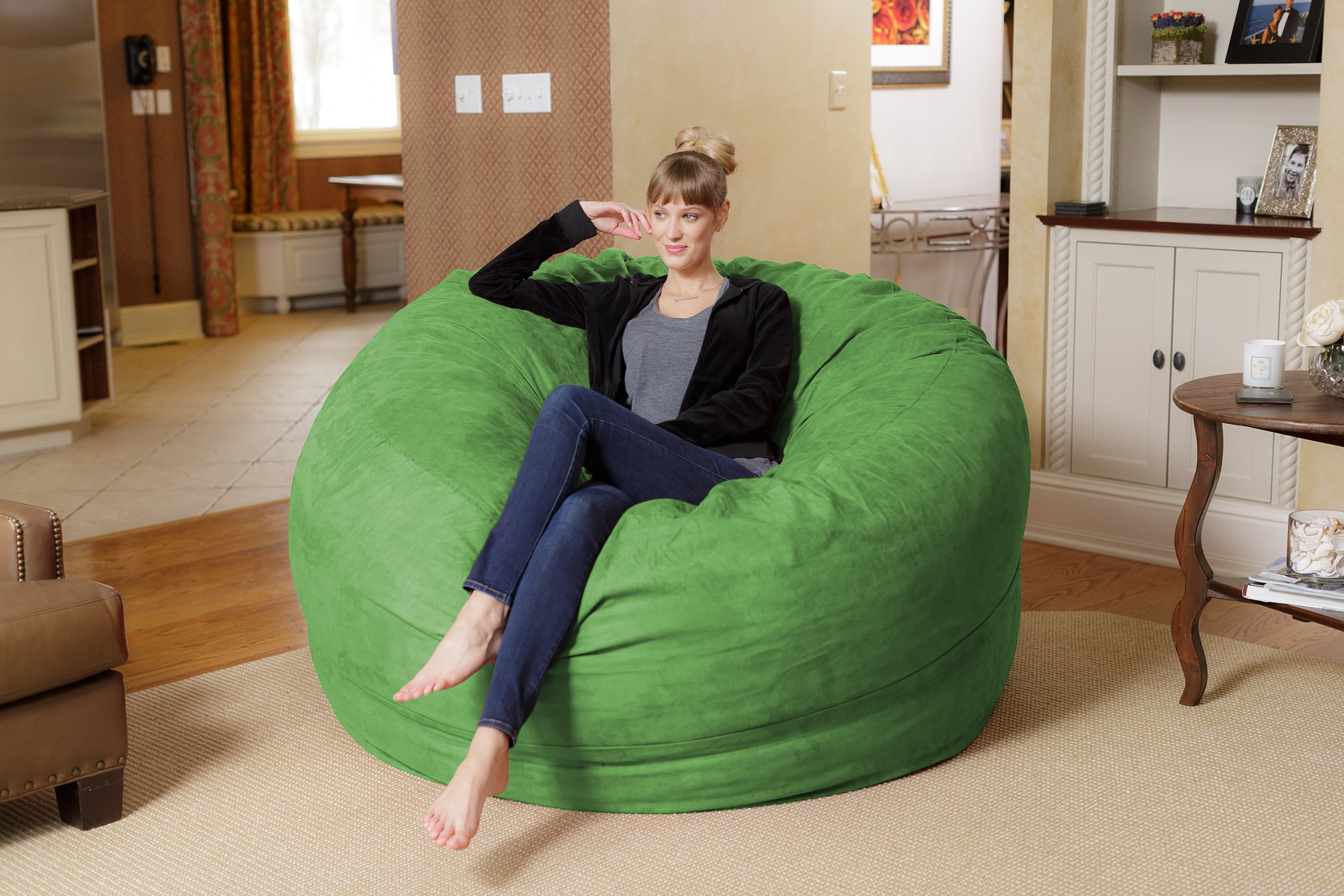 Chill Sack Bean Bag Chair, Memory Foam Lounger with Microsuede Cover, Kids, Adults, 6 ft, Lime