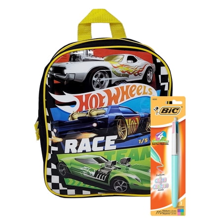 Boys Hot Wheels Mini Backpack 11" Cars w/ 4-Color Retractable Ballpoint Pen Set