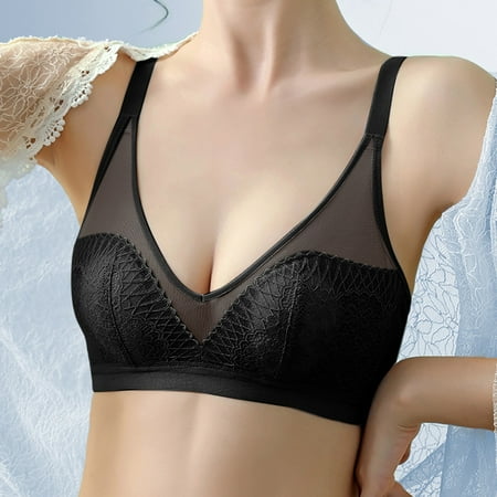 

eczipvz Sexy Lingerie for Women Comfort Ring Cup Women Underwear Plus Button Bra Full Size Breathable No Gathers Steel Front Bra Black 36