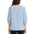 thumbnail image 3 of INSPIRE CHIC Collar Relaxed Blouse for Women's 3/4 Sleeve V Neck Casual Blouses Top L Grey Blue, 3 of 6