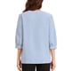 thumbnail image 3 of Blusa relajada INSPIRE CHIC con cuello para mujer, de manga 3/4, escote en V, blusas casuales, talla XS, color gris azul, 3 of 6