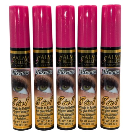 Rímel 8 en 1 Mascara 13g (8 IN 1 Mascara) - Formula to Extend and Add Volume (5 Pack) - Black - Premium by Alma Belleza Cosmetics