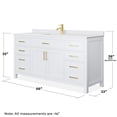 thumbnail image 5 of Wyndham Collection Beckett 66" Wood Single Bathroom Vanity in White/Brushed Gold, 5 of 6