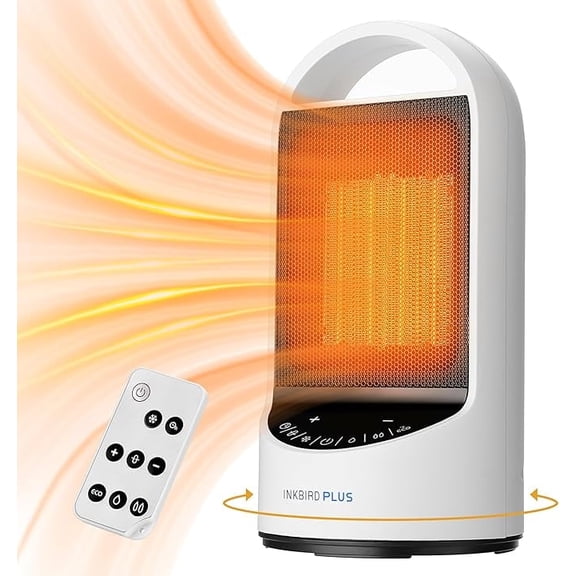 INKBIRDPLUS 1500W PTC Portable Oscillating Space Heater with Remote and 4 Modes, 24 Hours Timer, Overheating &Tip-Over Protection for Office,Bedroom and Indoor Use