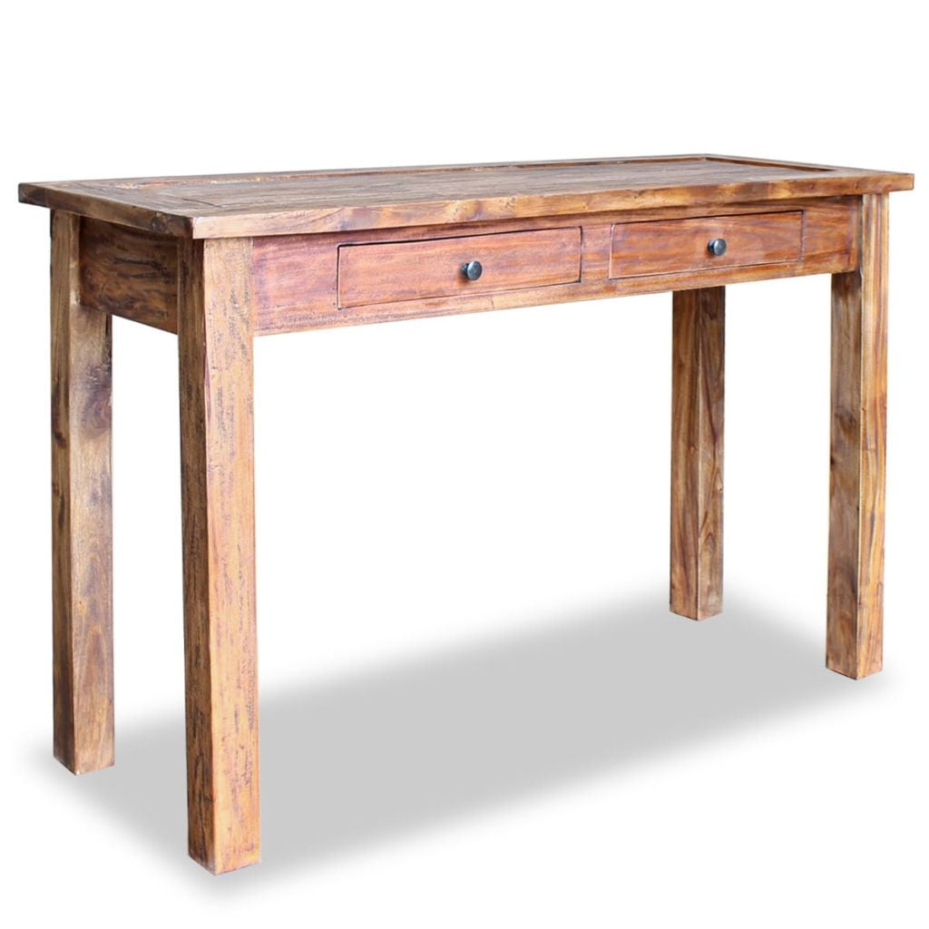 Kepooman Modern Solid Wood Storage Lowboard Console Table with 2 Drawers, Brown Kepooman Modern Solid Wood Storage Lowboard Console Table with 2 Drawers, Brown