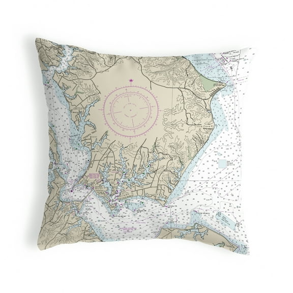Betsy Drake Interiors Slomons Island, MD Nautical Map Noncorded Indoor/Outdoor Pillow 18x18