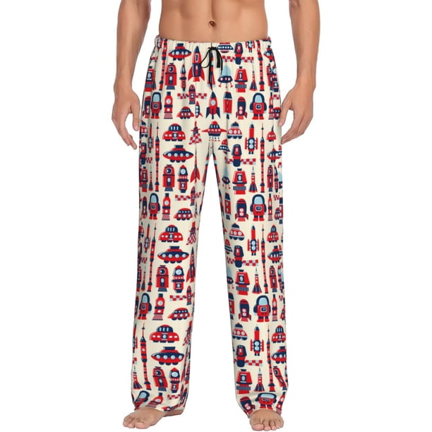 Fotbe Rocket Pattern Pantalones de Pijama para Hombre, Pantalones de Dormir, Pantalones de Casa con Cintura Ajustable y Bolsillos-Small